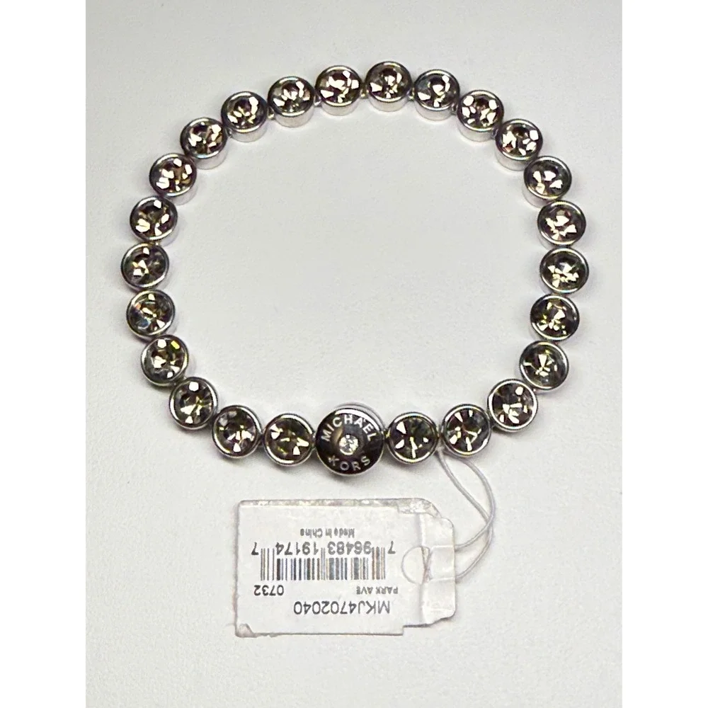 Michael Kors Park Ave Bracelet Womens Silver Grey NWT Crystal Slider Mcbling - Picture 2 of 6
